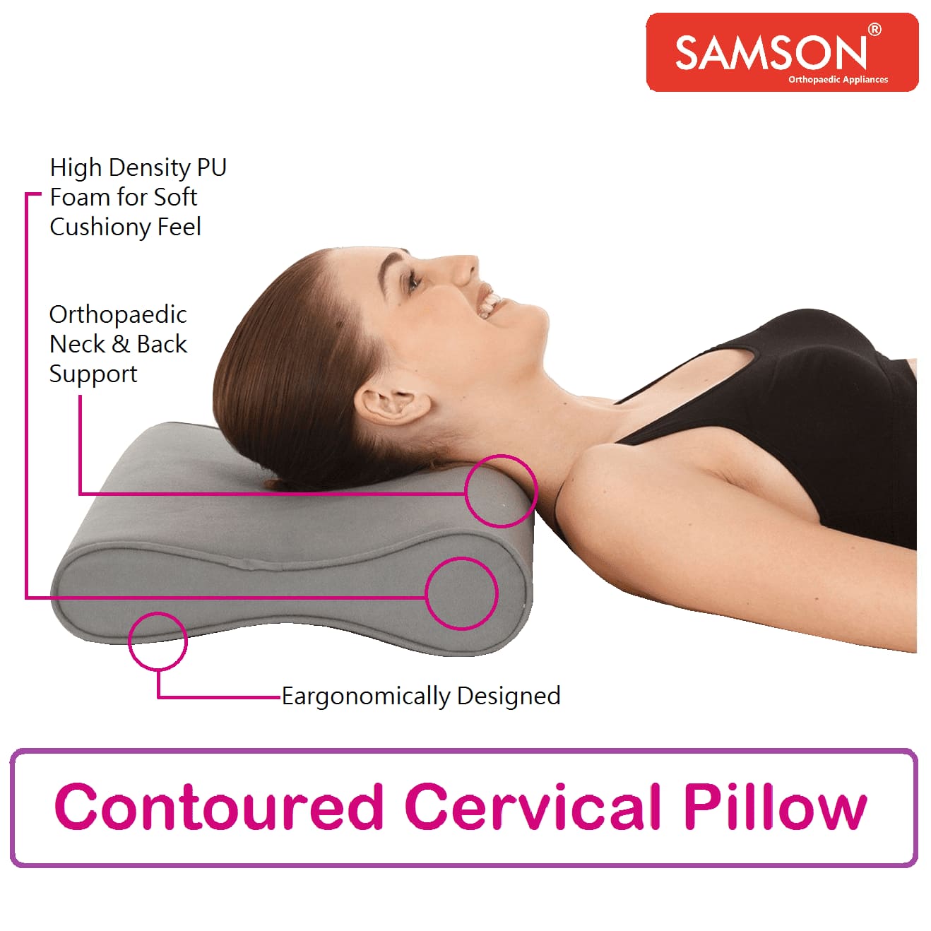 Samson Cervical Pillow (Contoured) - Orthopaedic Neck & Back Support ...